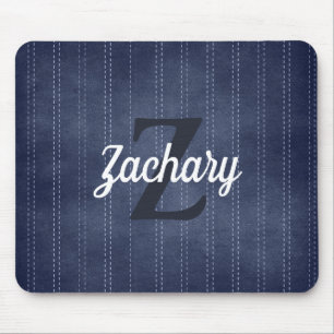 Tapis De Souris Monogramme rétro Vintage à rayures bleu marine