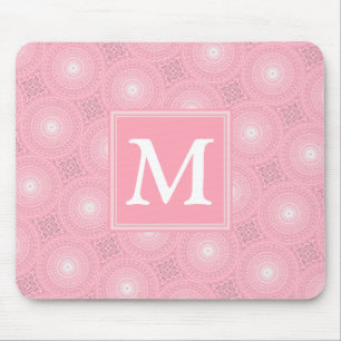 Tapis De Souris Monogramme rose cercles motif