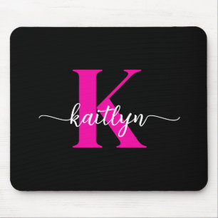 Tapis De Souris Monogramme Rose Chaude Noir