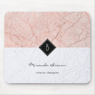 Tapis De Souris Monogramme Rose élégant Marbre gris or Mousepad