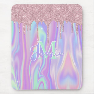 Tapis De Souris Monogramme Rose métallique Parties scintillant d'o