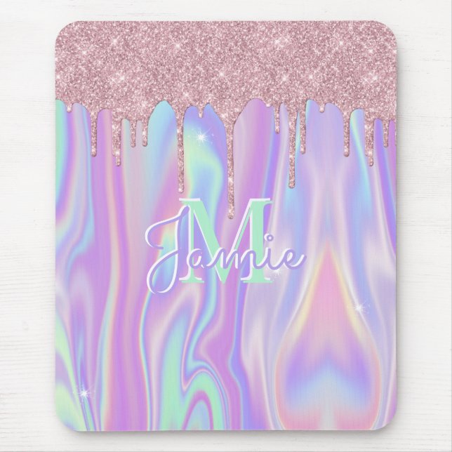 Tapis De Souris Monogramme Rose métallique Parties scintillant d'o (Devant)