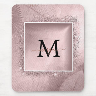 Tapis De Souris Monogramme rose Parties scintillant or