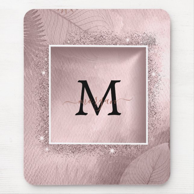 Tapis De Souris Monogramme rose Parties scintillant or (Devant)