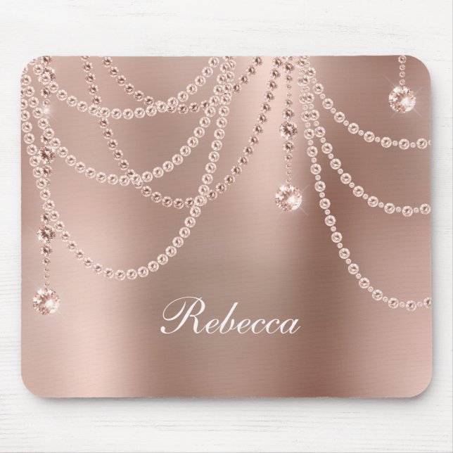 Tapis De Souris Monogramme Rose perles d'or Diamants Bling Glam (Devant)