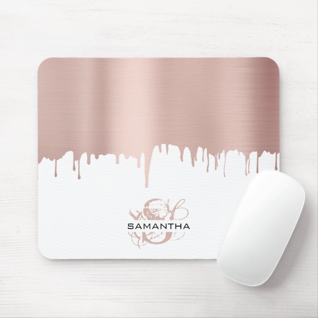 Tapis De Souris Monogramme Rose tendance Pink Gold (Avec souris)