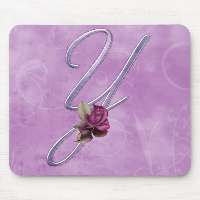Tapis De Souris Monogramme rose Y de roses (Devant)