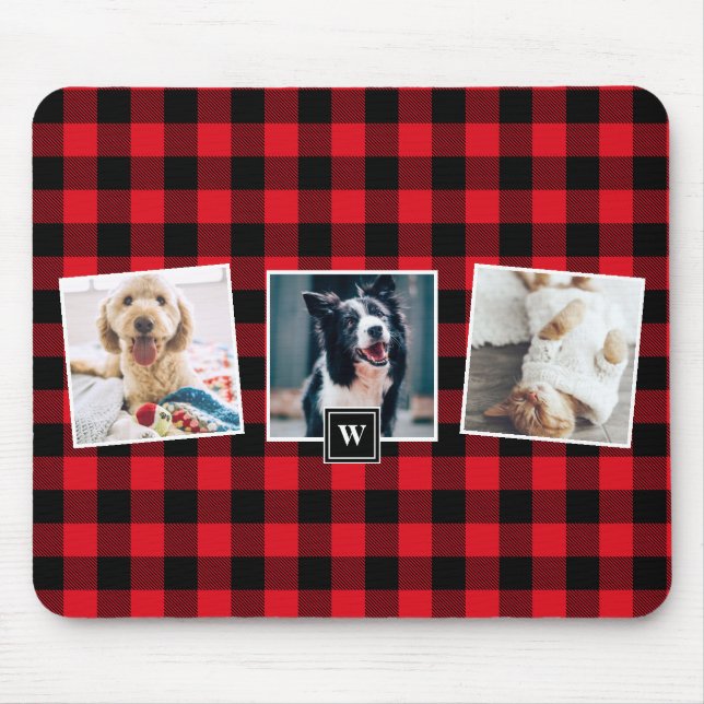 Tapis De Souris Monogramme rouge de collage de photo du motif (Devant)