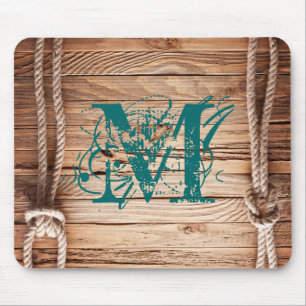 Tapis De Souris Monogramme rustique en bois du pays Panier initial