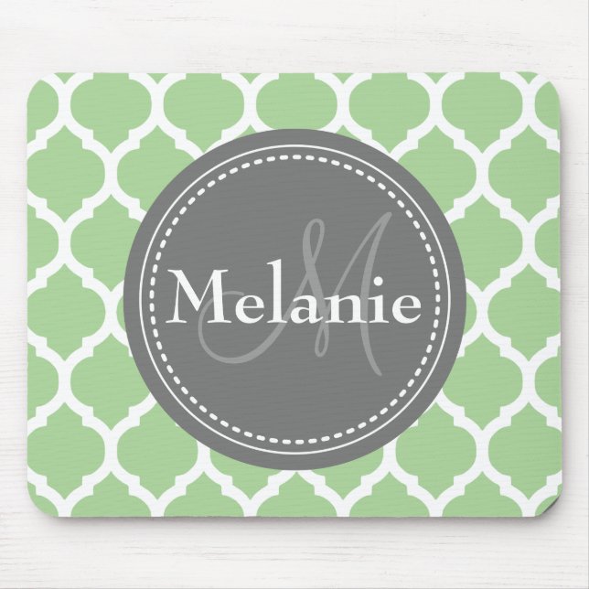 Tapis De Souris Monogramme Sage Green & Grey Quatrefoil (Devant)
