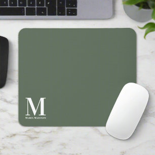 Tapis De Souris Monogramme Sage Vert Nom initial Électronique