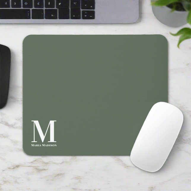 Tapis De Souris Monogramme Sage Vert Nom initial Électronique (Créateur téléchargé)