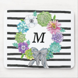 Tapis De Souris Monogramme succulent Mousepad d'aquarelle