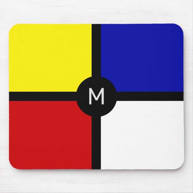 Tapis De Souris Monogramme sur l'art élégant de Mondrian inspiré (Devant)