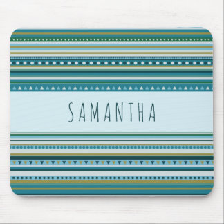 Tapis De Souris Monogramme Tribal Turquoise Bleu rayures Motif Mou
