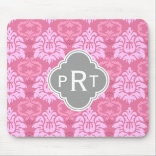 Tapis De Souris Monogramme trio damassé rose