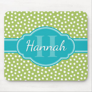 Tapis De Souris Monogramme Turquoise de Motif blanc vert