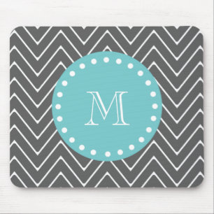 Tapis De Souris Monogramme turquoise du motif   de Chevron de gris
