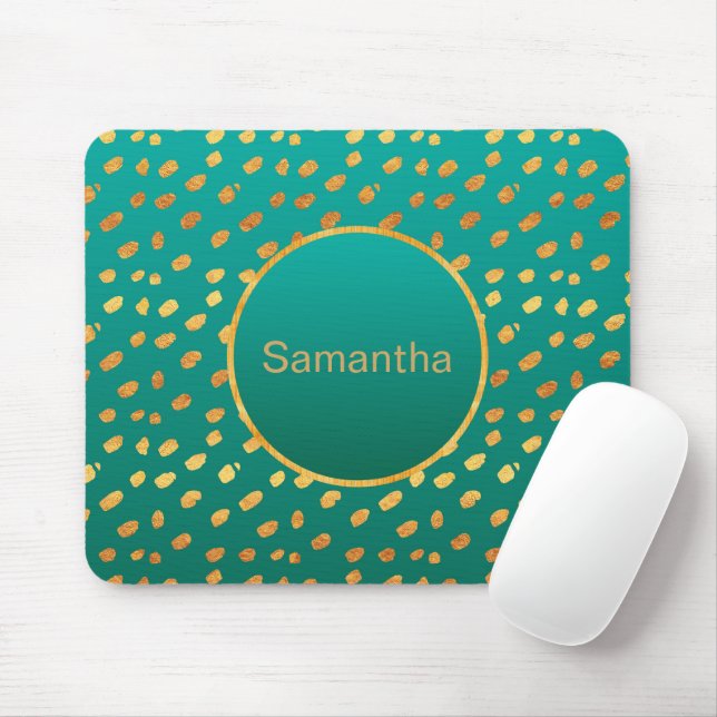 Tapis De Souris Monogramme Turquoise et or personnalisé Mousepad (Avec souris)