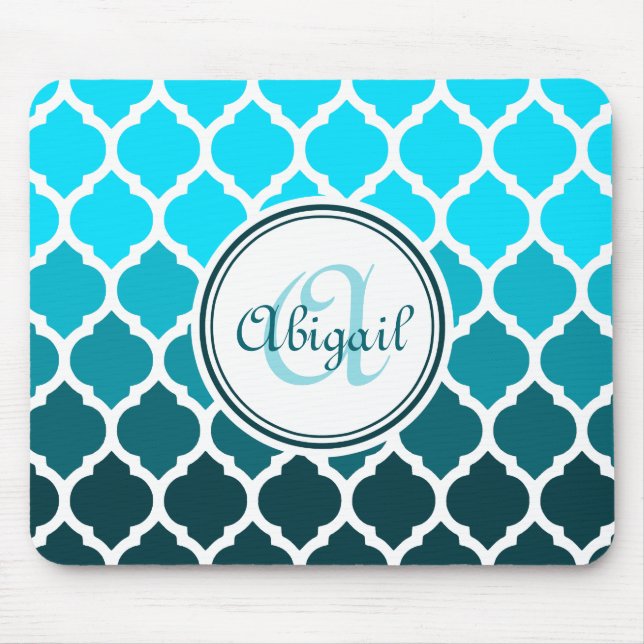 Tapis De Souris Monogramme Turquoise Ombre Motif marocain du treil (Devant)