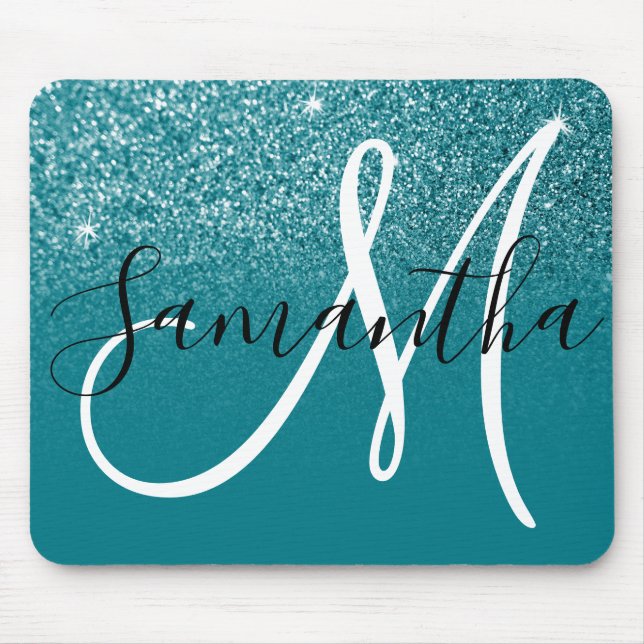Tapis De Souris Monogramme turquoise Ombre Sparkle Parties scintil (Devant)