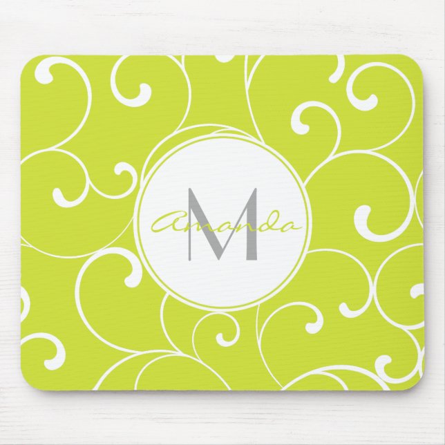 Tapis De Souris Monogramme vert de chaux de boucles lunaires moder (Devant)