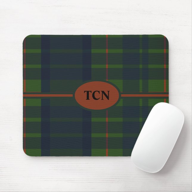 Tapis De Souris Monogramme vert et bleu rouge Tartan écossais Plai (Avec souris)