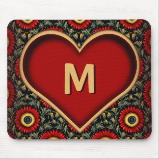 Tapis De Souris Monogramme Vintage rouge personnalisable Mousepad 