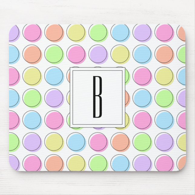 Tapis De Souris Monogramme White Pastel Rainbow Polka Motif (Devant)