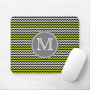 Tapis De Souris Monogramme Zigzag Chevron Vert Blanc Noir