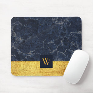 Tapis De Souris Monogrammed Blue Marble Faux Gold Texture Print