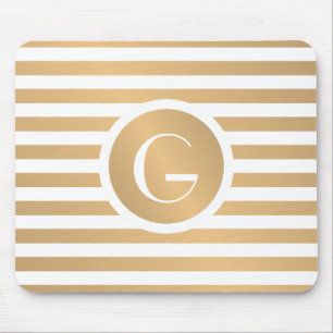 Tapis De Souris Monogrammes Gold & White Stripes