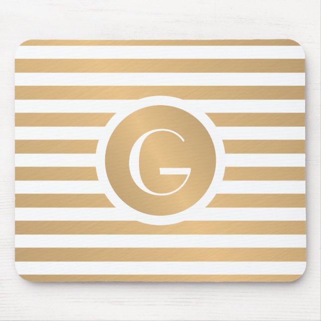 Tapis De Souris Monogrammes Gold & White Stripes (Devant)