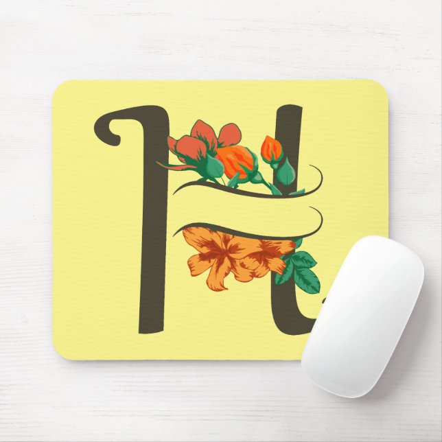 Tapis De Souris Monographie florale H lettre majuscule (Avec souris)