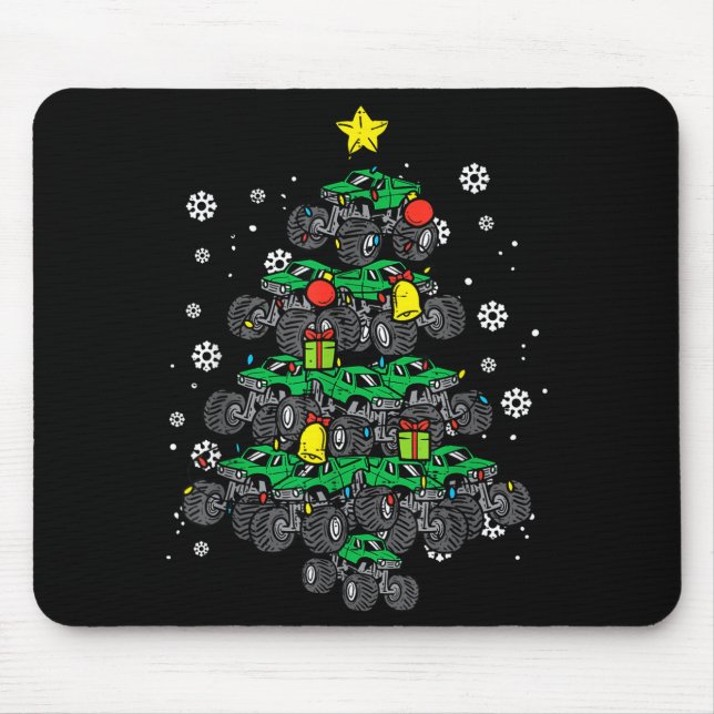Tapis De Souris Monster Truck Christmas Tree Xmas Boys Toddler Kid (Devant)