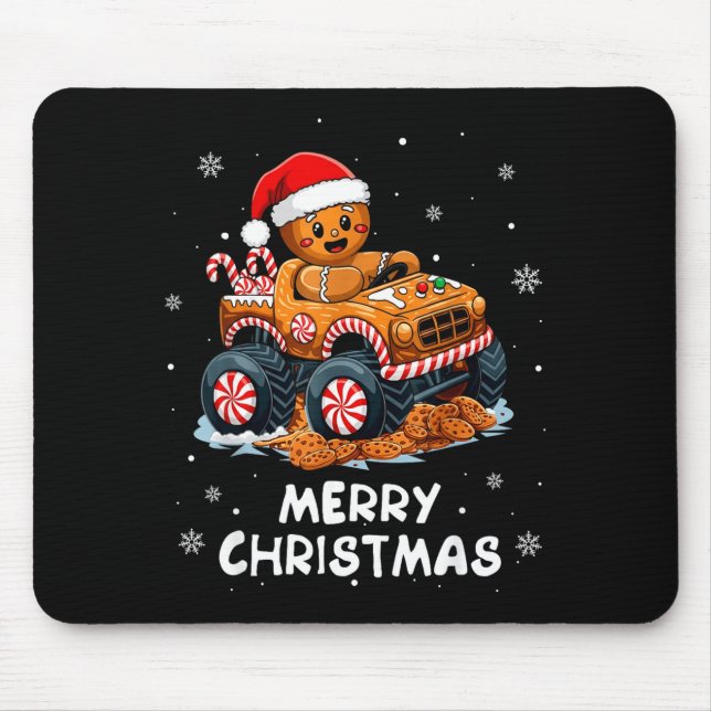 Tapis De Souris Monster Truck Gingerbread Man Funny Merry Christma (Devant)
