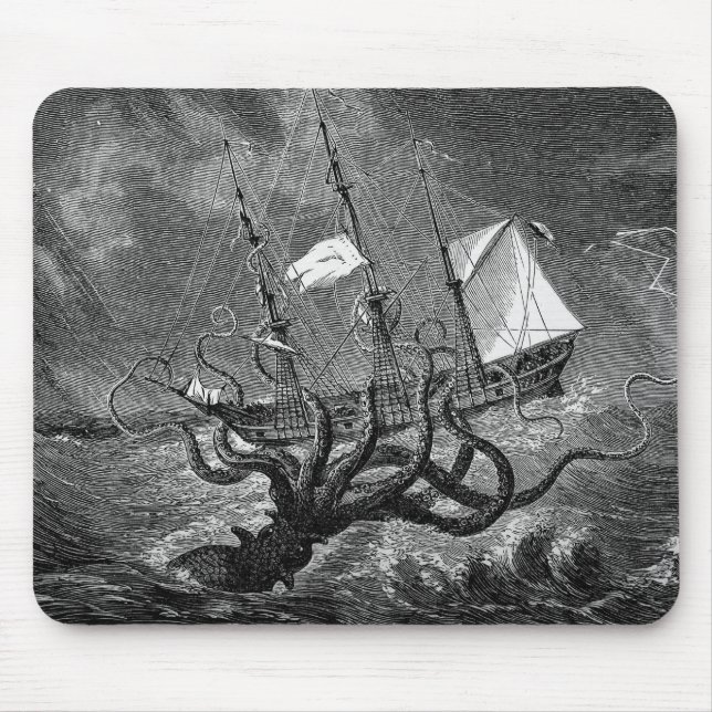 Tapis De Souris Monstre de mer de calmar géant vintage Kraken (Devant)