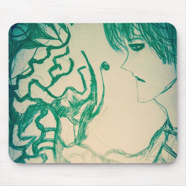 Tapis De Souris Monstre vert essayer de persuader kitsune (Devant)