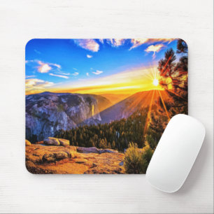 Tapis De Souris Montagne avec photo du soleil