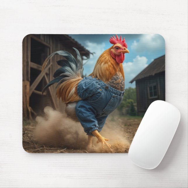 Tapis De Souris Monter le coq dans une ferme poussiéreuse (Avec souris)