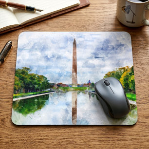 Tapis De Souris Monument de Washington aquarelle avec reflet