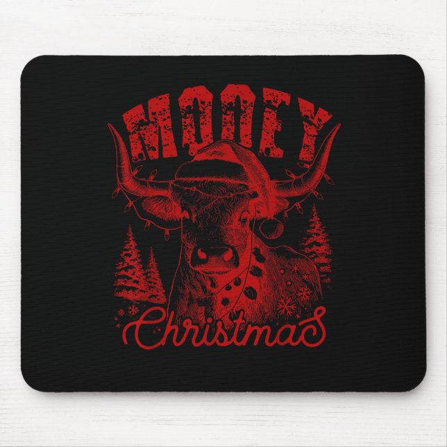 Tapis De Souris Mooey Christmas Western Heifer Highland Cow Santa  (Devant)
