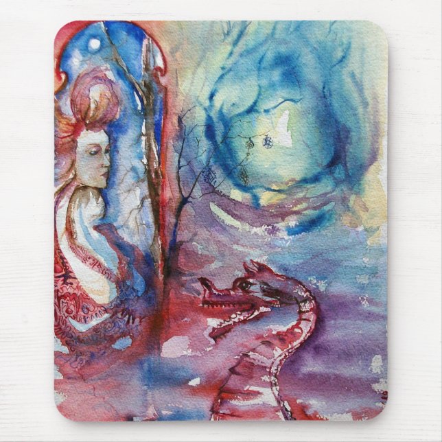 Tapis De Souris MORGANA / Magie et mystère, Imaginaire bleu rose (Devant)