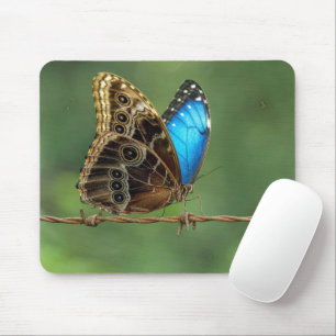 Tapis De Souris Morpho commun papillon sur fil de fer barbelé