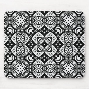 Tapis De Souris Mosaïque arabesque Motif Carrelage noir et blanc