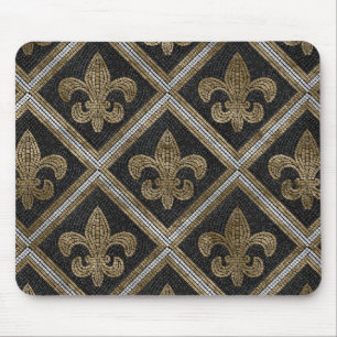 Tapis De Souris Mosaïque de fleur de lis motif noir et or