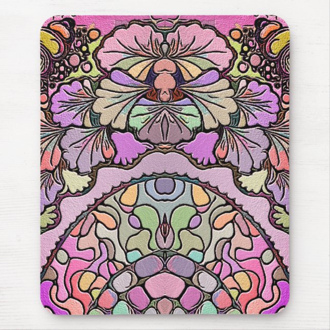 Tapis De Souris Mosaïque de fleurs rose rose pansement floral élég (Devant)