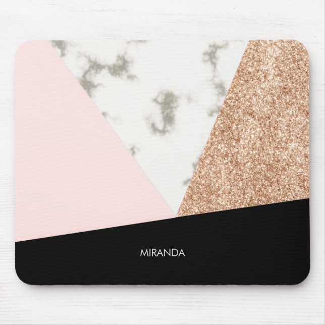 Tapis De Souris Mosaïque de Rose de Parties scintillant de marbre (Devant)