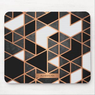 Tapis De Souris Mosaïque noire blanche et dorée