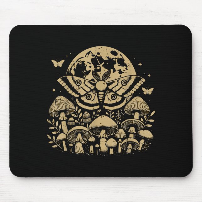 Tapis De Souris Moth Full Moon Mushroom Boho Aesthetic Occult Men  (Devant)